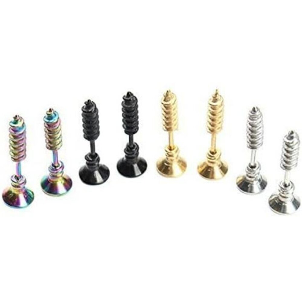 Unisex Stainless Steel Piercing Cross Screws Hoop Earrings Ear Stud - Picture 5 of 8